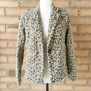Leopard print denim blazer jacket
